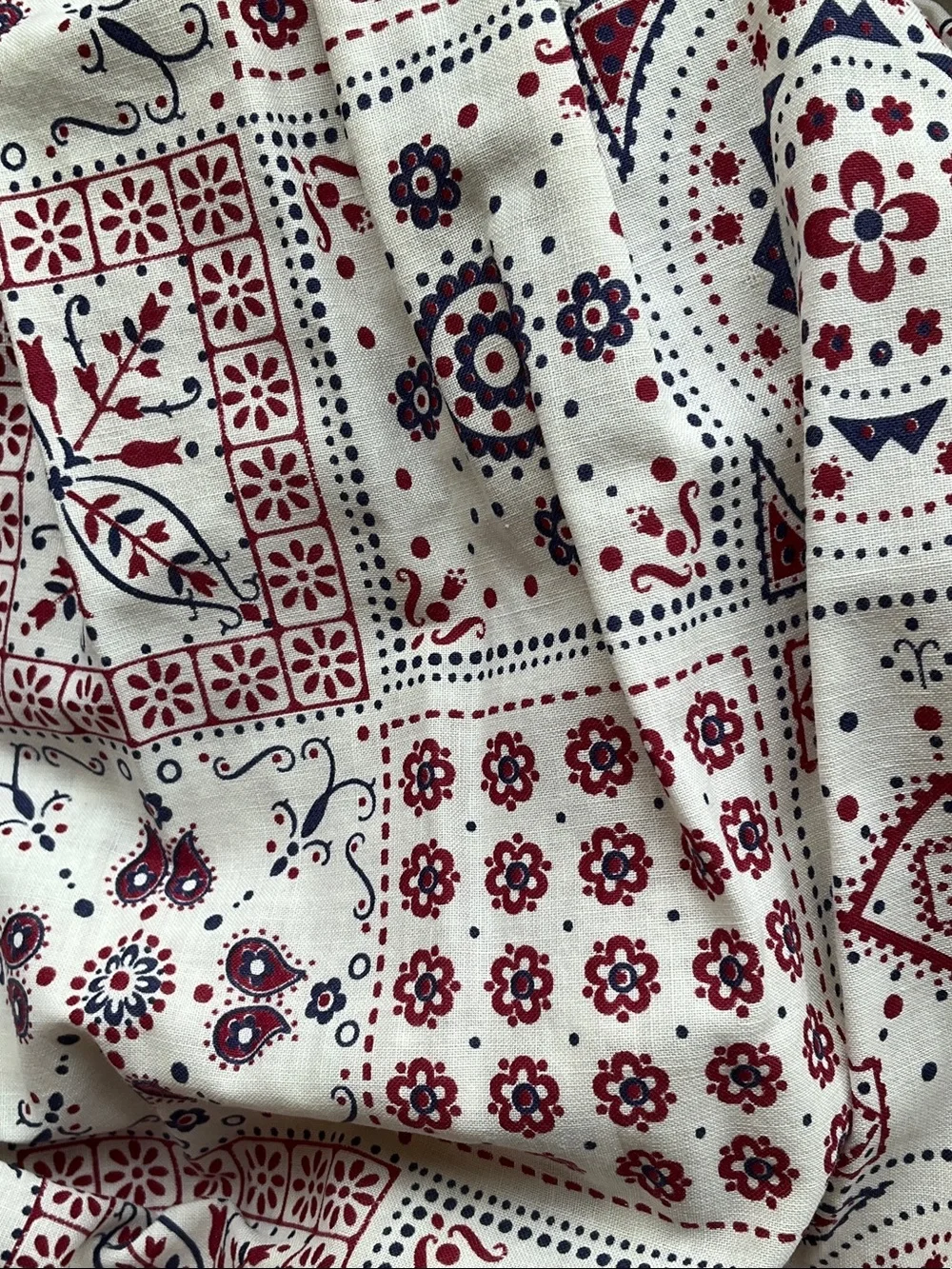 Vintage, handmade 1/2 apron White and dark red, blue